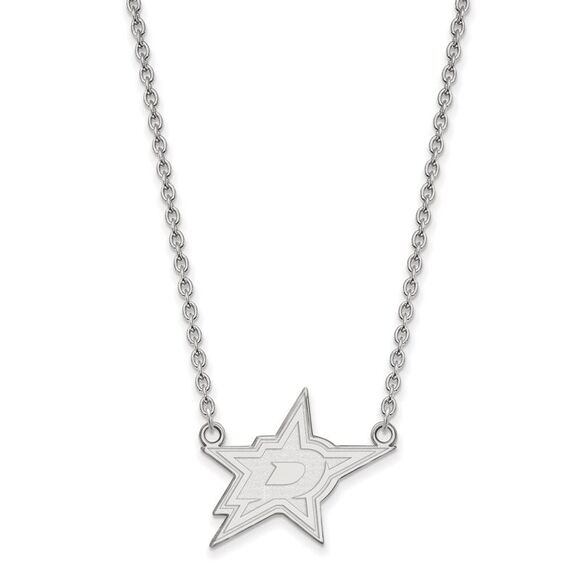 10k White Gold NHL Dallas Stars Large Necklace 18 Inch